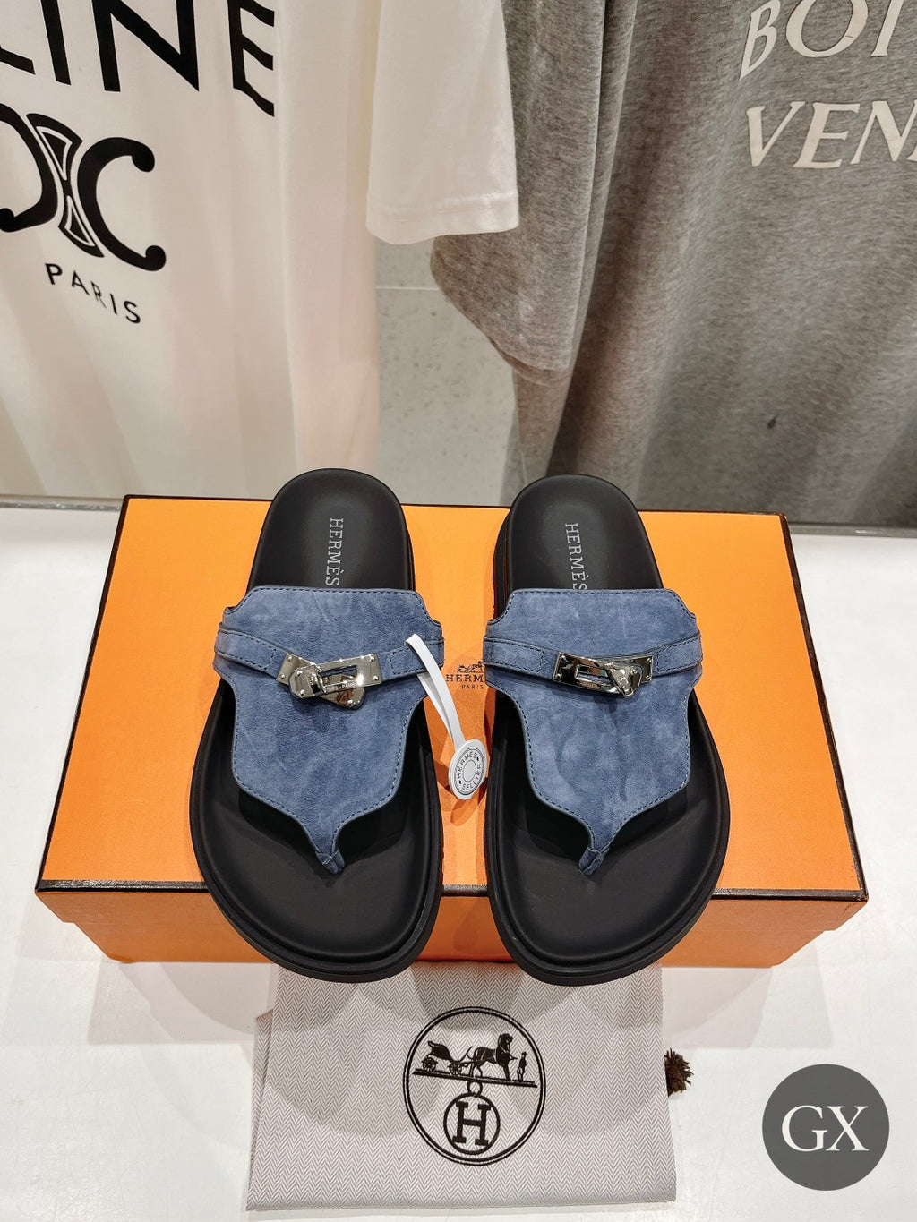 Hermès Kelly Thong Sandal Blue - original front GX