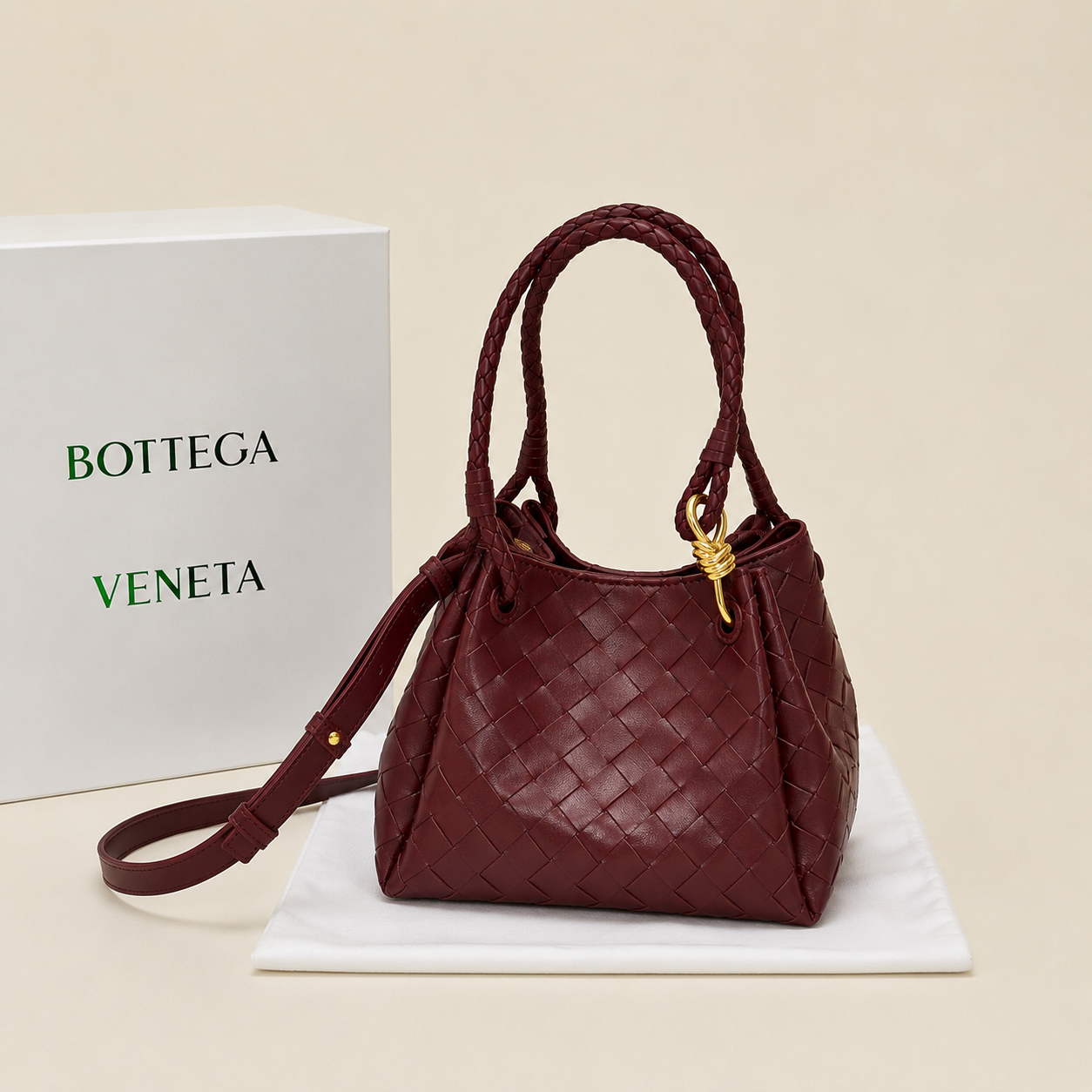 Bottega Veneta Knot Mini Hobo Bordeaux - with box