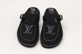 Louis Vuitton Suede Buckle Mule Black clean background front view