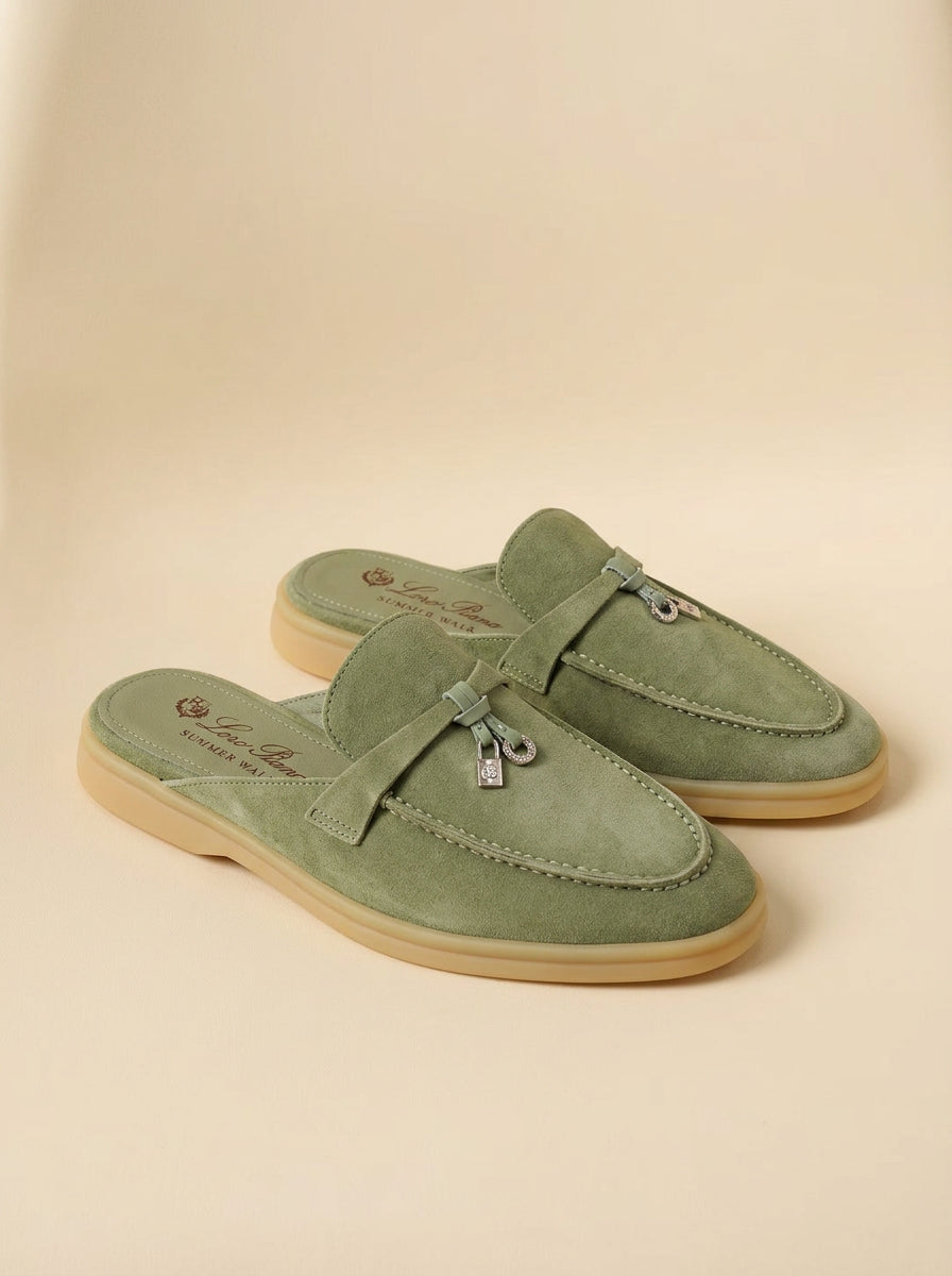 Loro Piana Summer Charms Walk sage green suede — pair