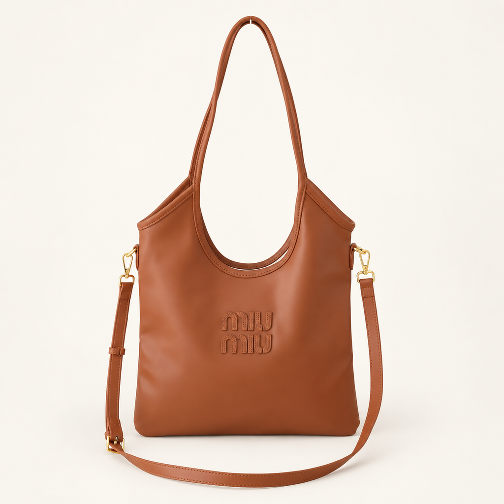 תיק Miu Miu Ivy Logo-Lettering חום – מבט קדמי