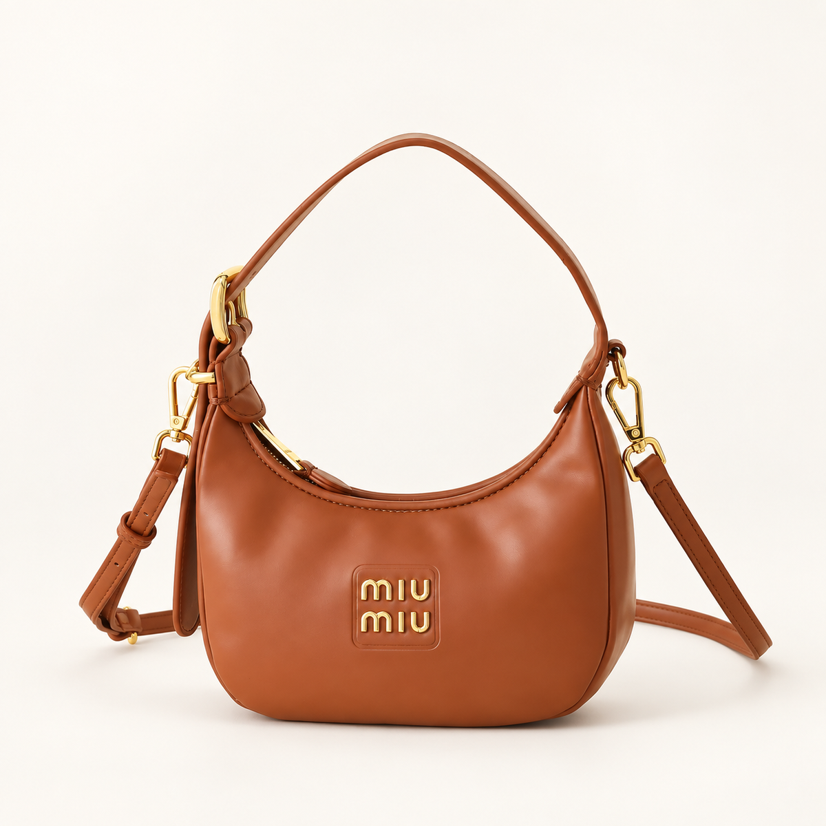 Miu Miu Logo Hobo Bag חום – מבט קדמי