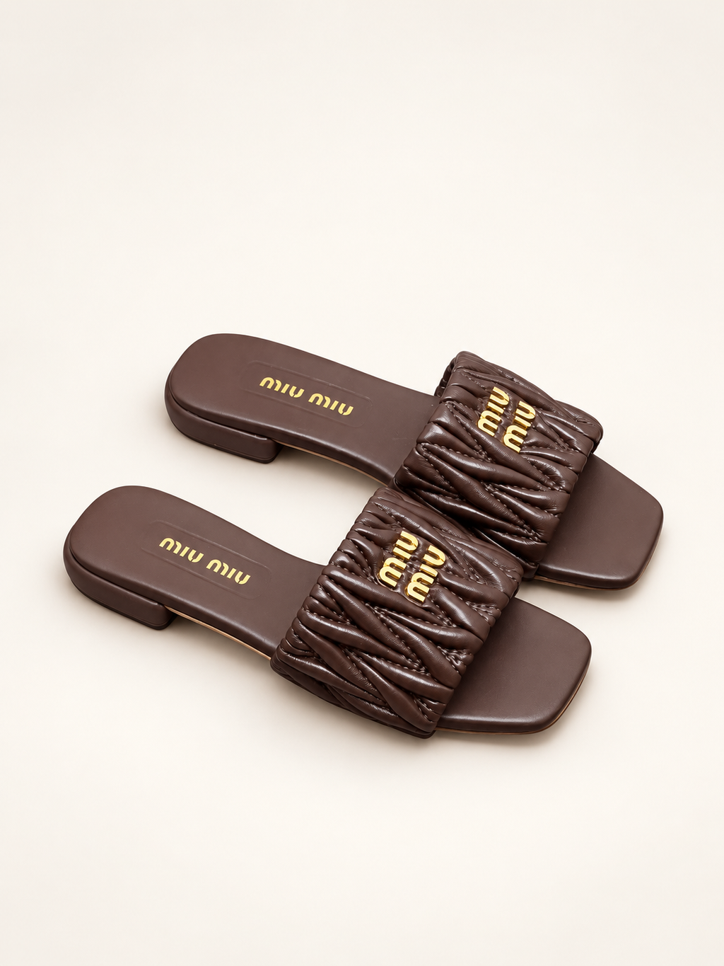 כפכפי Miu Miu Logo Lettering Square Toe חום – תמונה 2
