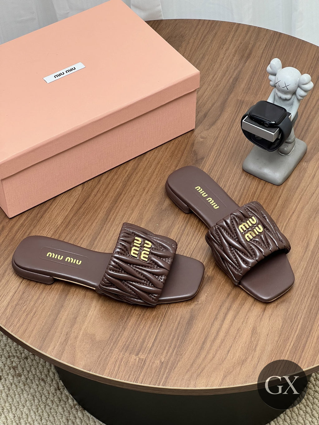 כפכפי Miu Miu Logo Lettering Square Toe חום – תמונה 3