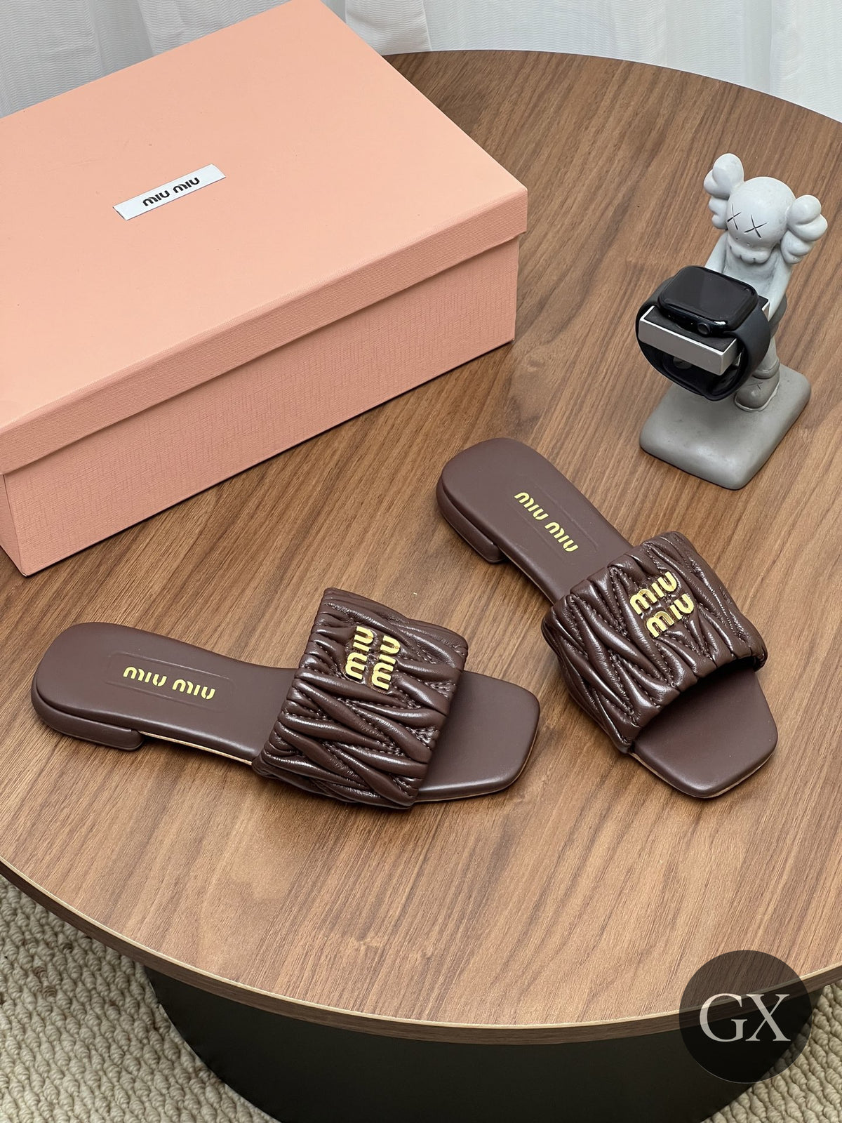 כפכפי Miu Miu Logo Lettering Square Toe חום – תמונה 3