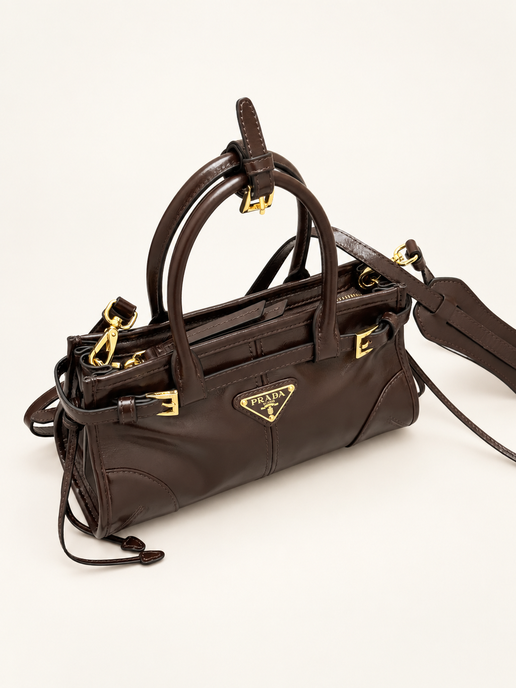 Prada Bonnie Mini Handbag chocolate brown – angle