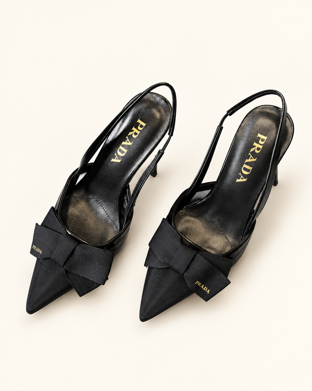 Prada Bow Slingback Heels – Black – תמונה 2