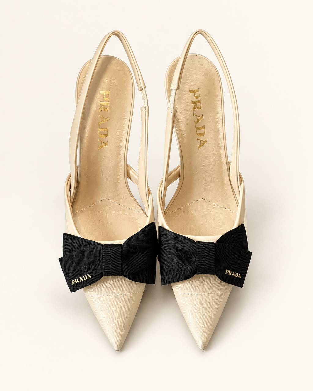 Prada Bow Slingback Heels – Cream – תמונה 1