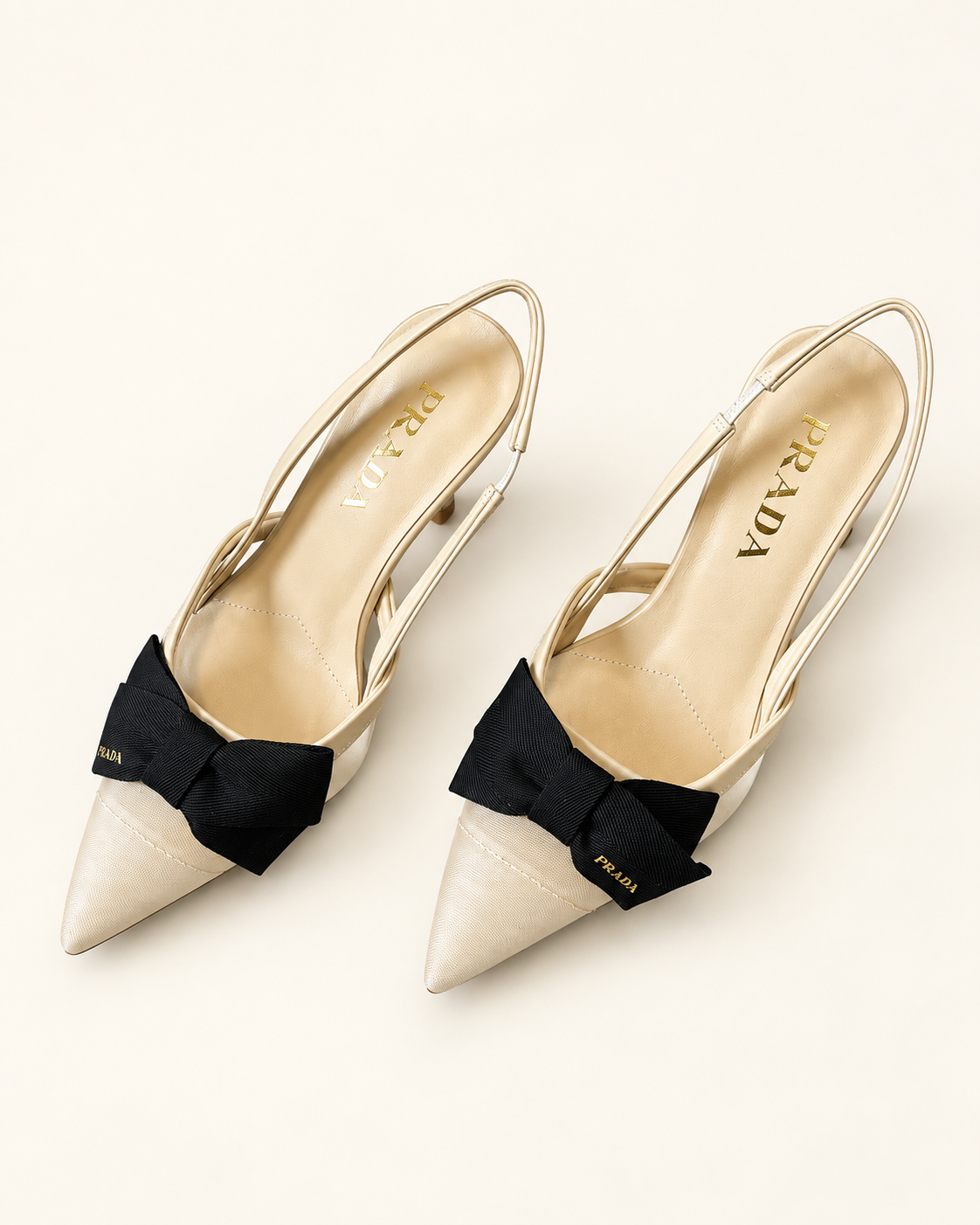 Prada Bow Slingback Heels – Cream – תמונה 2