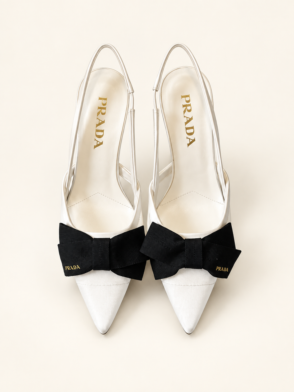 Prada Bow Slingback Heels – White – תמונה 1