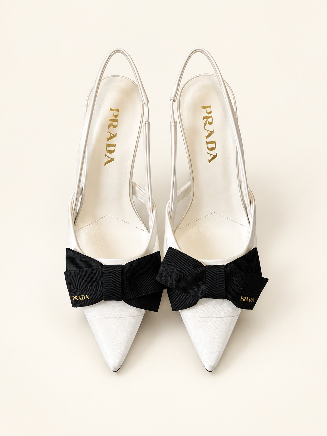 Prada Bow Slingback Heels – White – תמונה 1