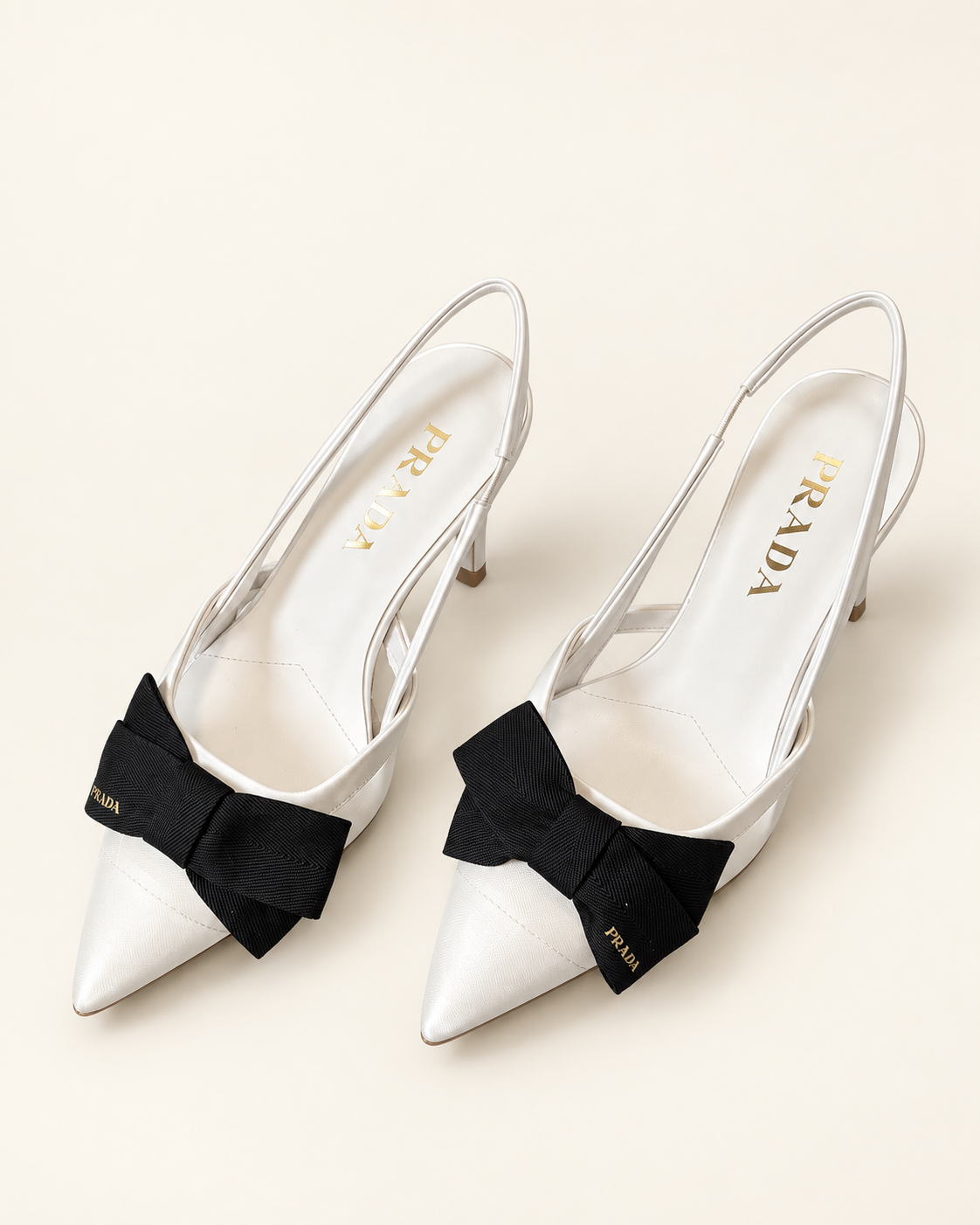 Prada Bow Slingback Heels – White – תמונה 2