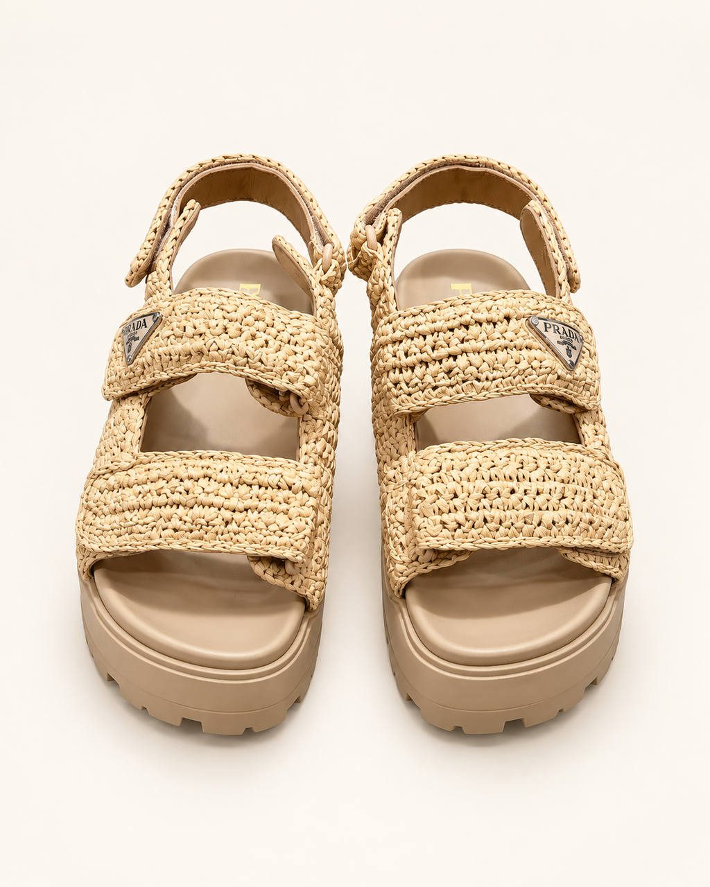 Prada Raffia Platform Sandals – Beige – תמונה 1