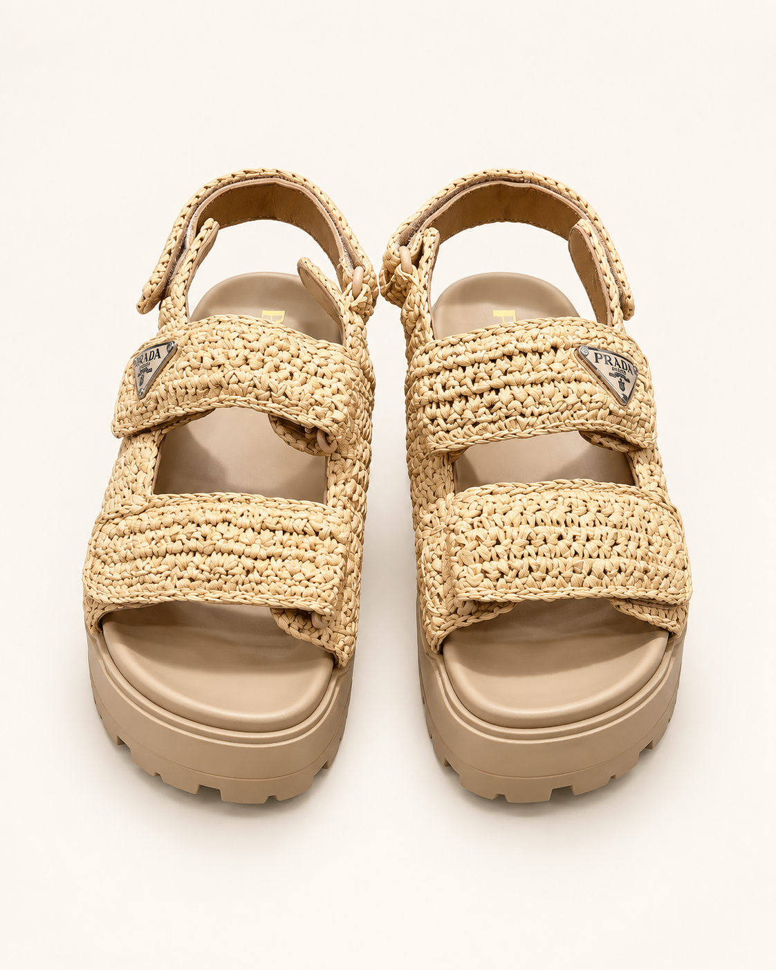Prada Raffia Platform Sandals – Beige – תמונה 1