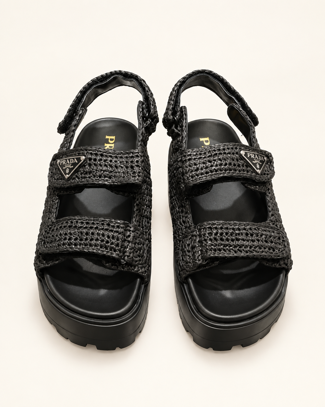 Prada Raffia Platform Sandals – Black – תמונה 1