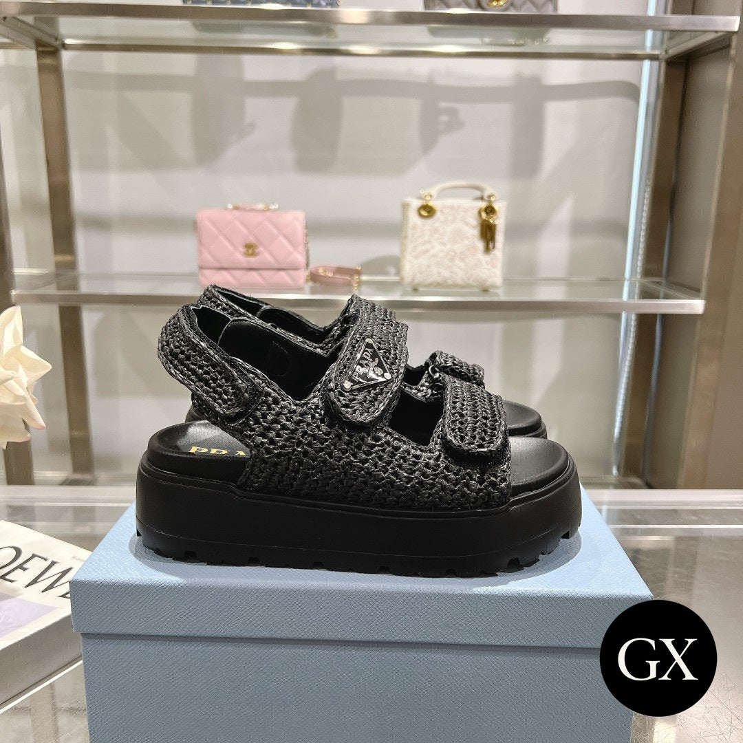 Prada Raffia Platform Sandals – Black – תמונה 3