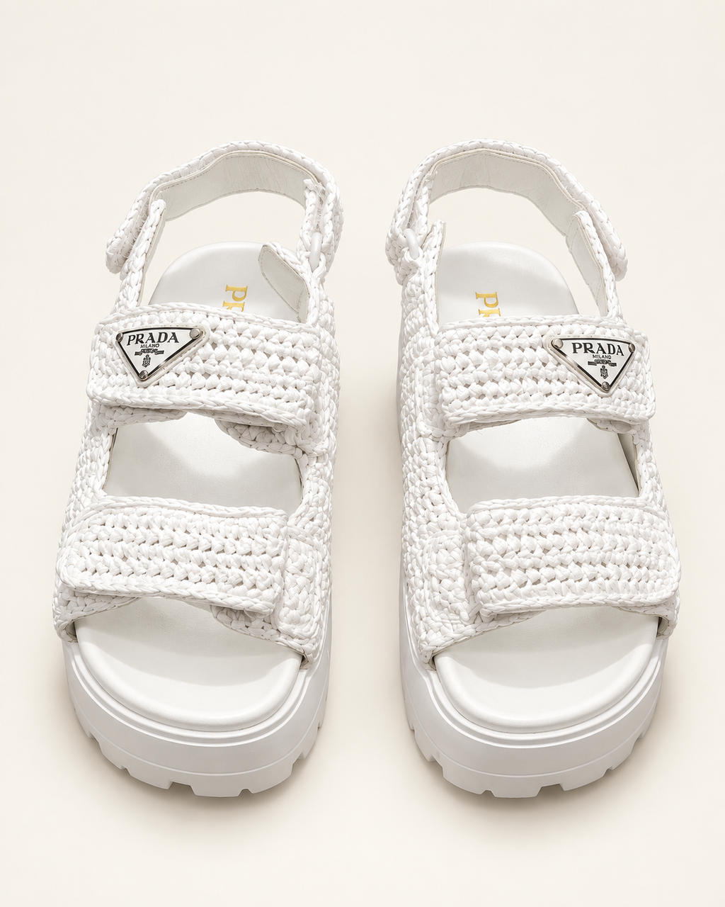 Prada Raffia Platform Sandals – White – תמונה 1