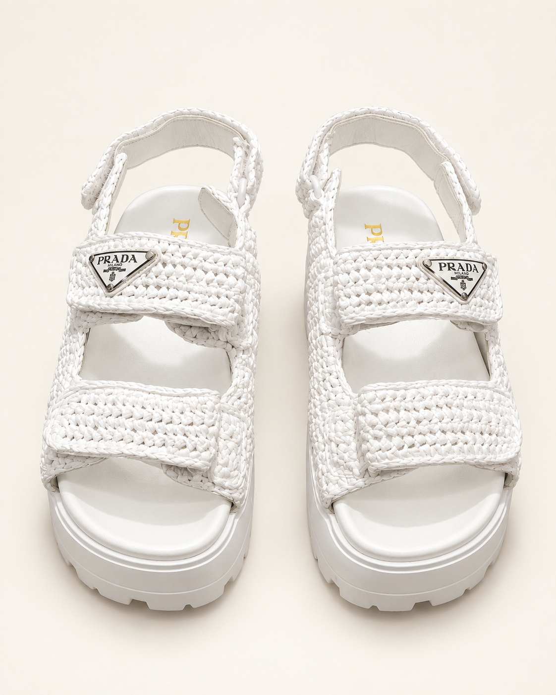 Prada Raffia Platform Sandals – White – תמונה 1