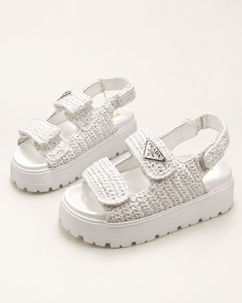 Prada Raffia Platform Sandals – White – תמונה 2