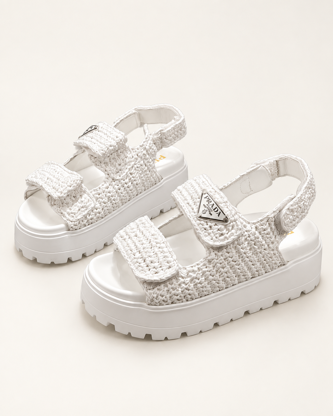 Prada Raffia Platform Sandals – White – תמונה 2