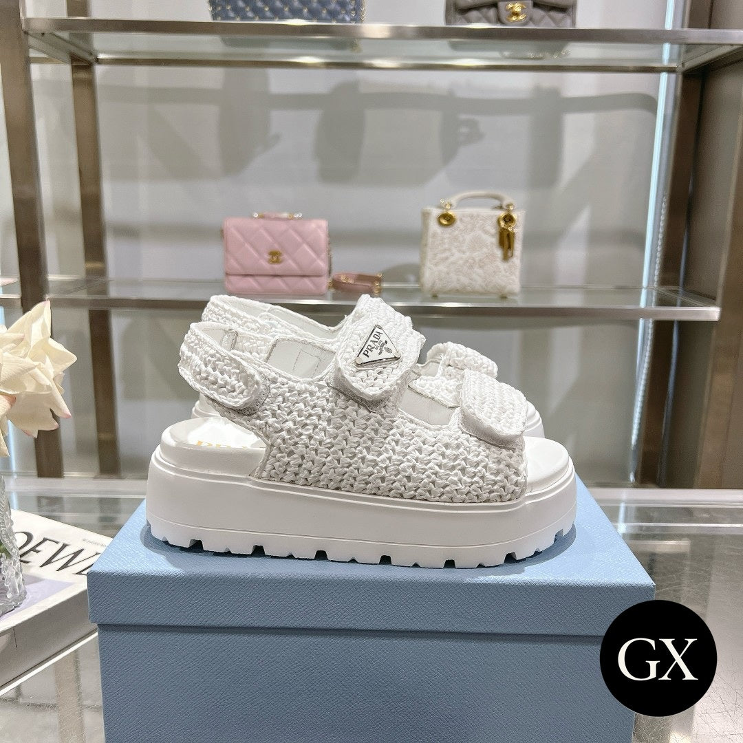 Prada Raffia Platform Sandals – White – תמונה 3