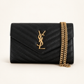Saint Laurent Cassandre Envelope Chain Wallet Black front