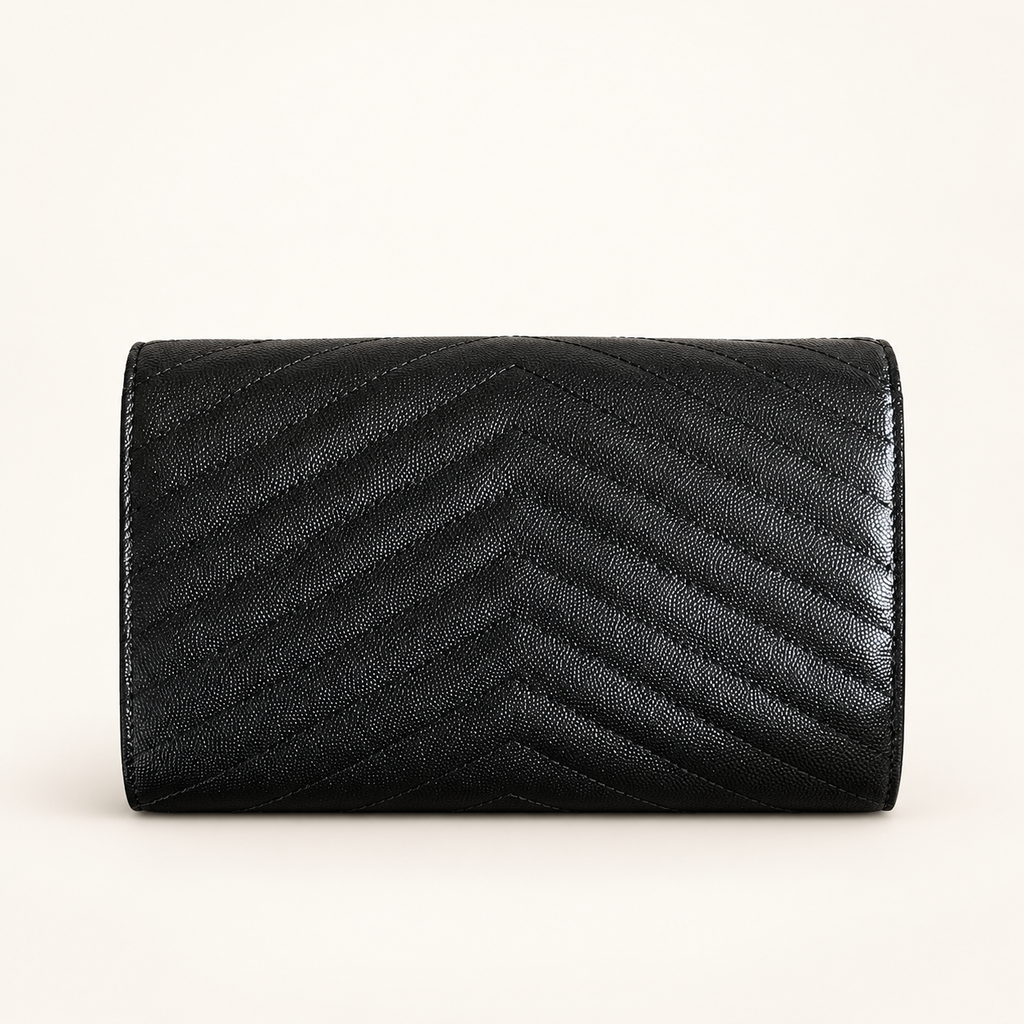 Saint Laurent Cassandre Envelope Chain Wallet Black back