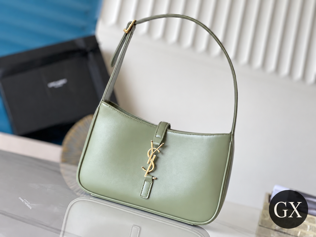 Saint Laurent Le 5 À 7 smooth leather sage green with GX logo