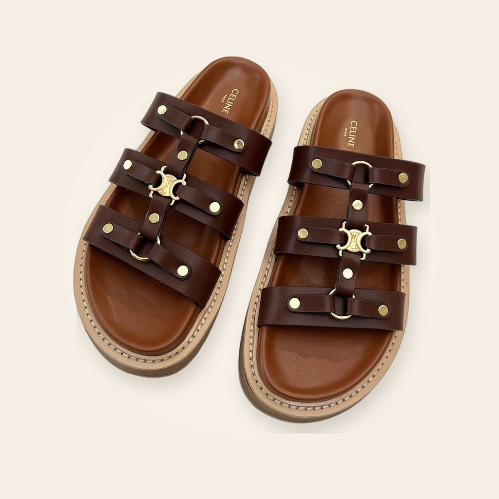 Celine Triomphe Rivet Multi-Strap Slide – חום כהה – תמונת קטלוג 1