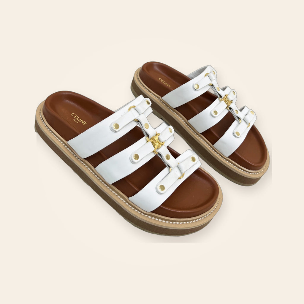 Celine Triomphe Rivet Multi-Strap Slide – לבן – תמונת קטלוג 2
