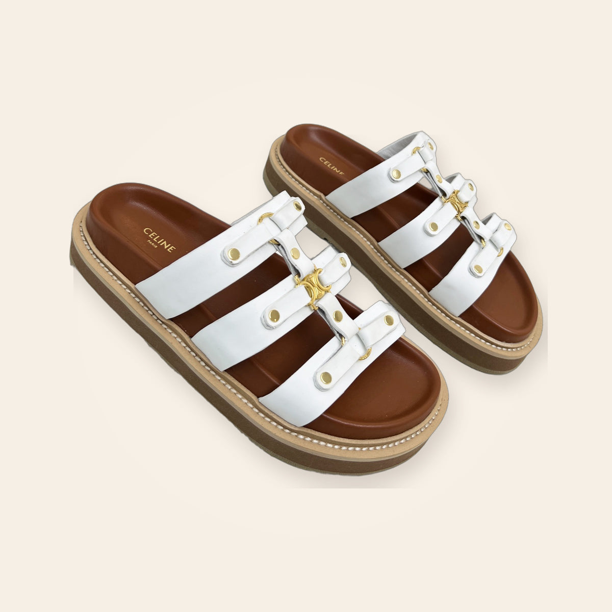 Celine Triomphe Rivet Multi-Strap Slide – לבן – תמונת קטלוג 2