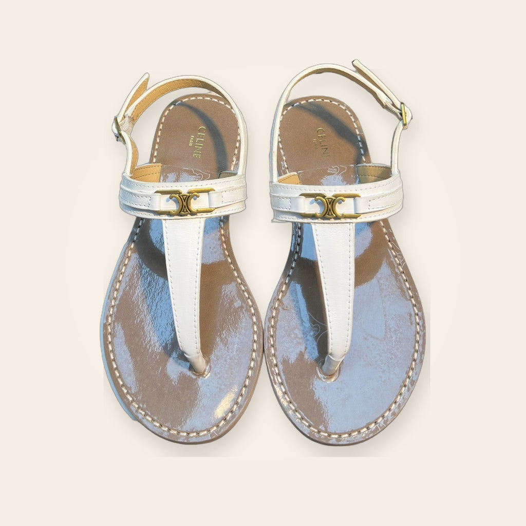 Celine Triomphe Slim-Bar Thong Sandal – לבן - תמונה 1