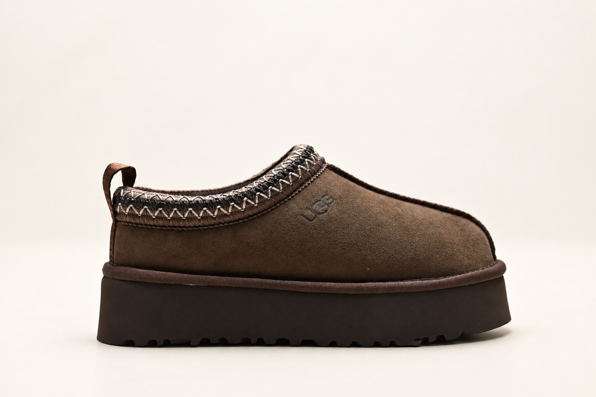 נעלי פלטפורמה UGG בעיטור קלוע, חום כהה, תמונה 1