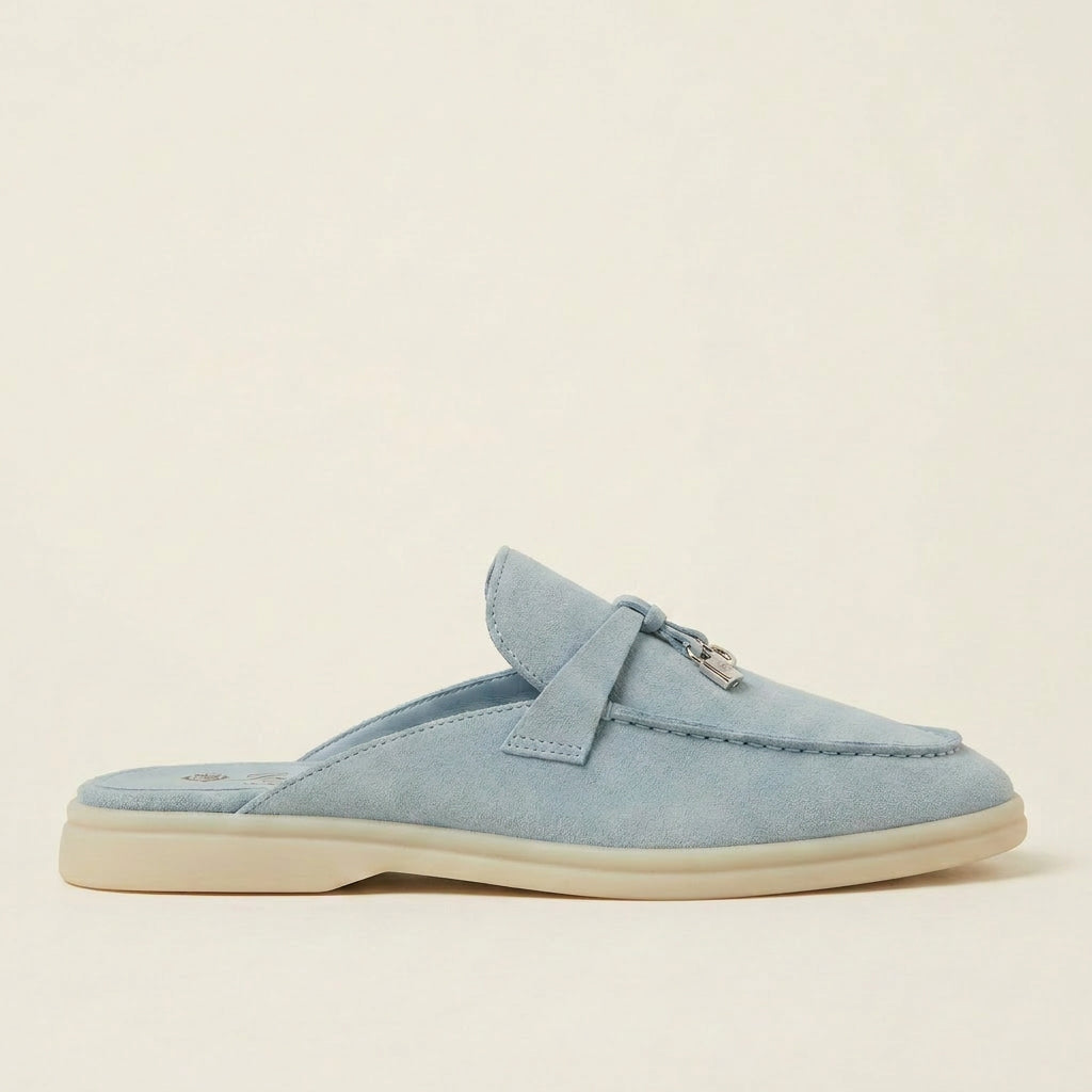 Loro Piana Babouche Summer Walk light blue suede mule - side