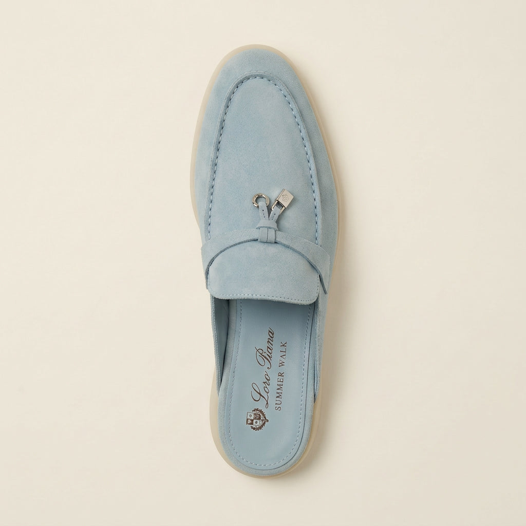 Loro Piana Babouche Summer Walk light blue suede mule - top down insole