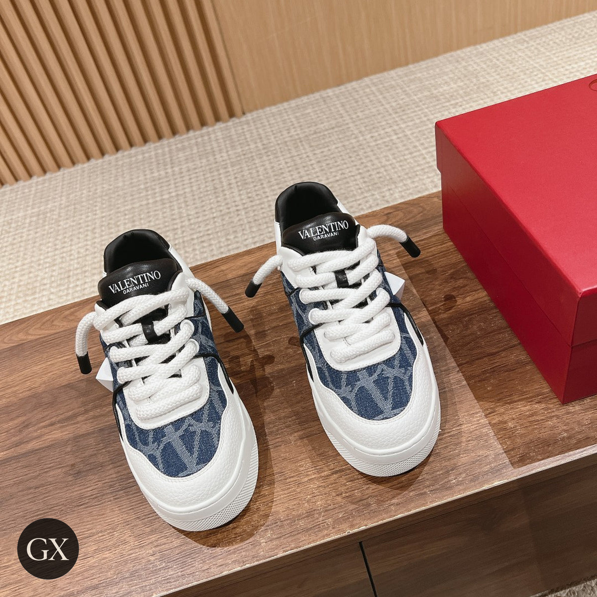 Garavani One Stud XL Nappa Sneaker – Navy Toile Iconographe